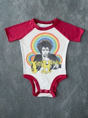 Rowdy Sprout Kids Red and White Jimi Hendrix Graphic One-Piece